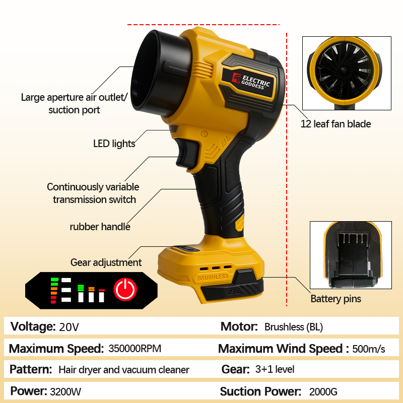 3200W 전기 터보 블로워 3단 기어 브러시리스 무선 - Leaf Blower Cordless 리뷰 및 가격